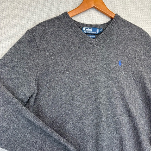 (2) Vtg Polo Ralph Lauren Sweater XL Mens Green/Gray Lambs Wool Pull Over V Neck - Picture 12 of 15